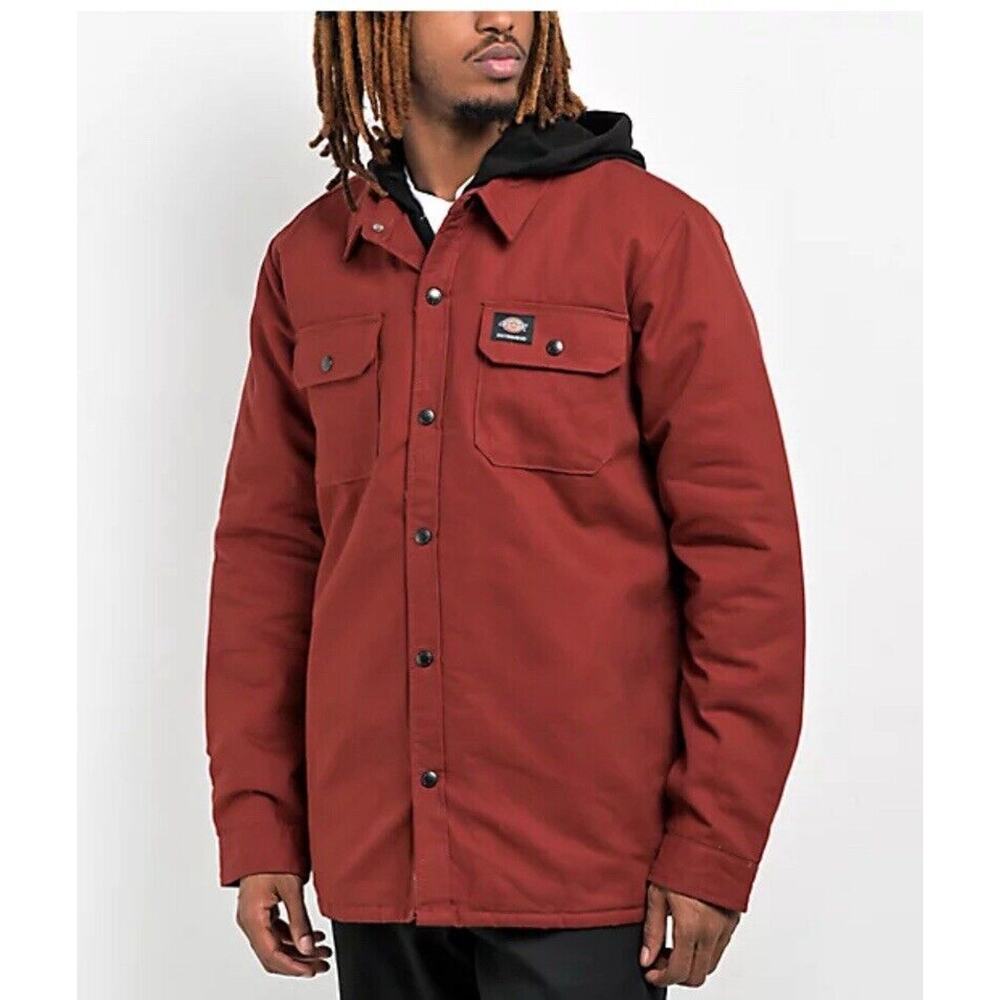 Dickies Skateboarding Duck Shirt Jacket w/ Fleece Hood Brick Modern Fit 2XLR